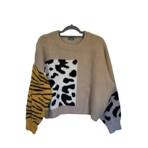Women’s M- NEELY/ ELAN COLORBLOCK ANIMAL Leopard PRINT SWEATER‎ South Moon Under